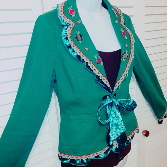Picasso Jackets & Blazers - Picasso Jeweled & Beaded Green & Teal Jacket